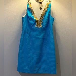 Lilly Pulitzer Turquoise Sheath Dress with Gold Trim